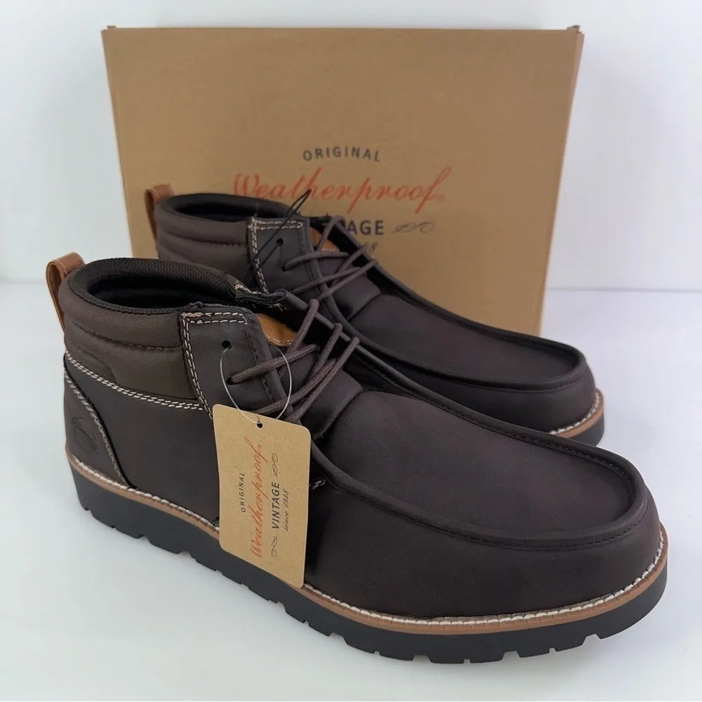 Weatherproof Vintage Men's Faux-Leather Chukka Boot Brown New chester lace